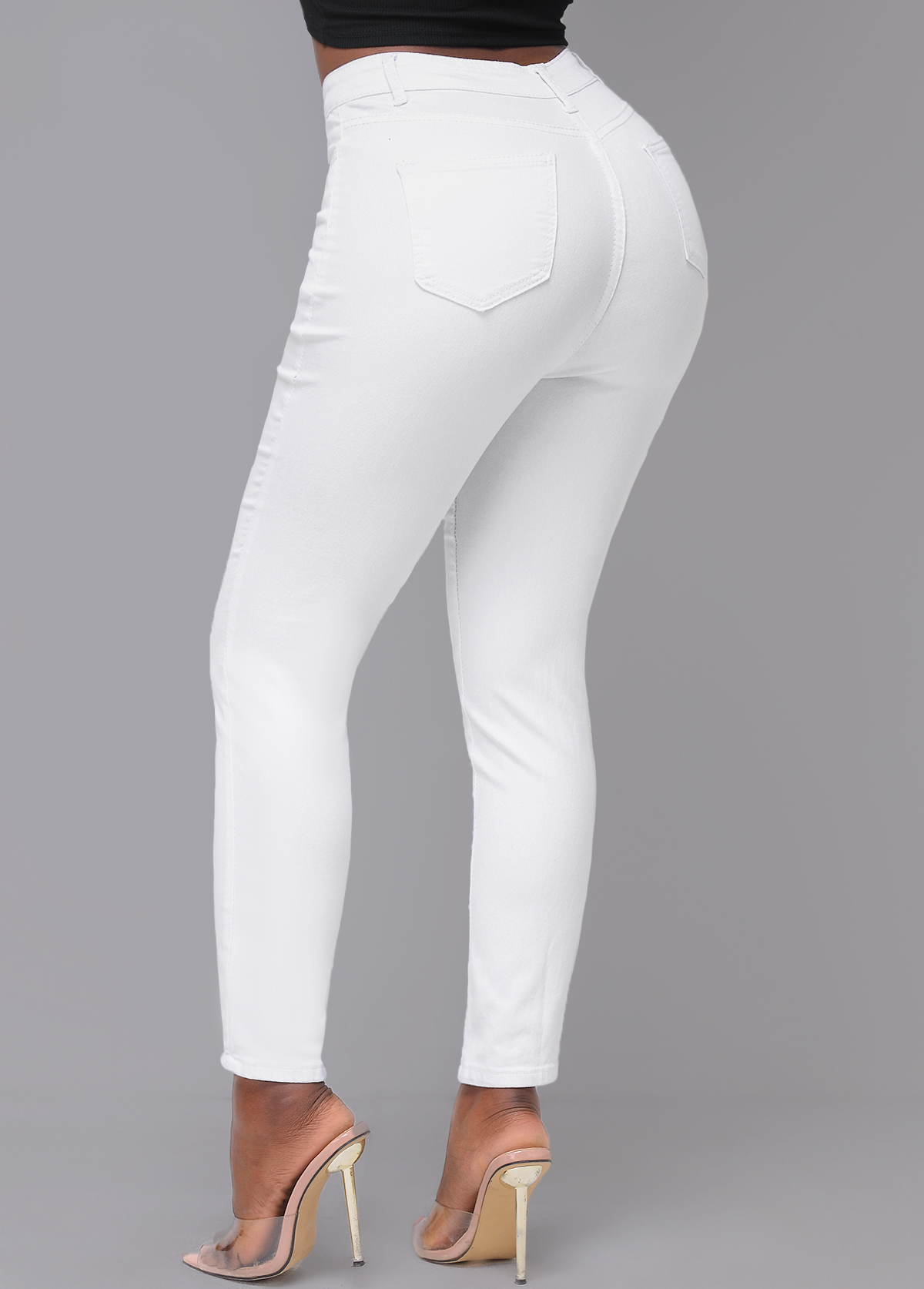White High Waisted Skinny Zipper Fly Pants