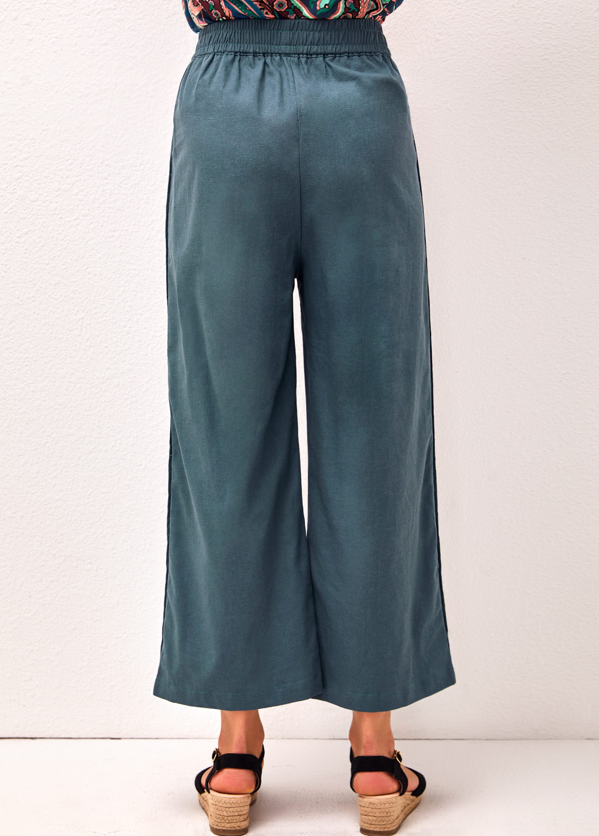 Peacock Blue Pockets High Waisted Pants