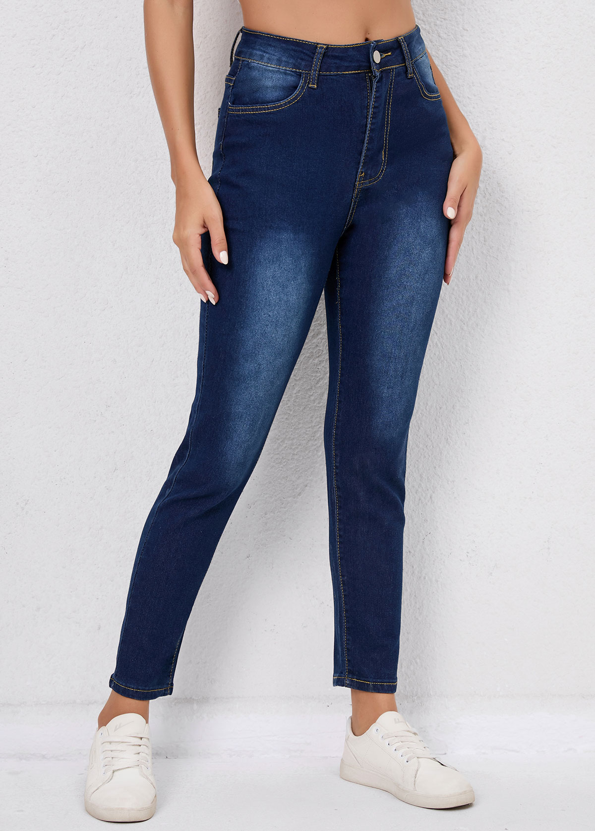 Skinny Pocket Denim Blue Zipper Fly Jeans